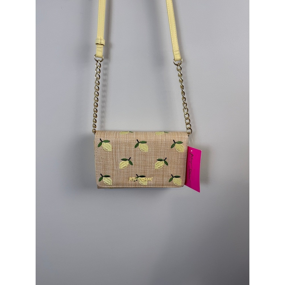 Betsey Johnson NWTs $88 Lemon Crossbody Bag Straw Woven Embroidered Purse Summer